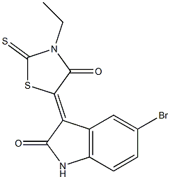 5-bromo-3-(3-ethyl-4-oxo-2-thioxo-1,3-thiazolidin-5-ylidene)-1,3-dihydro-2H-indol-2-one Struktur