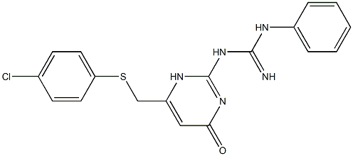 N-(6-{[(4-chlorophenyl)thio]methyl}-4-oxo-1,4-dihydro-2-pyrimidinyl)-N'-phenylguanidine Struktur