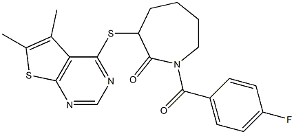 3-[(5,6-dimethylthieno[2,3-d]pyrimidin-4-yl)sulfanyl]-1-(4-fluorobenzoyl)-2-azepanone Struktur