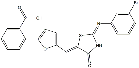 2-[5-({2-[(3-bromophenyl)imino]-4-oxo-1,3-thiazolidin-5-ylidene}methyl)-2-furyl]benzoic acid Struktur