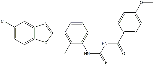 N-[3-(5-chloro-1,3-benzoxazol-2-yl)-2-methylphenyl]-N'-(4-methoxybenzoyl)thiourea Struktur