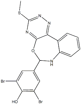 2,6-dibromo-4-[3-(methylsulfanyl)-6,7-dihydro[1,2,4]triazino[5,6-d][3,1]benzoxazepin-6-yl]phenol Struktur