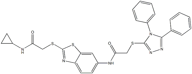 N-(2-{[2-(cyclopropylamino)-2-oxoethyl]sulfanyl}-1,3-benzothiazol-6-yl)-2-[(4,5-diphenyl-4H-1,2,4-triazol-3-yl)sulfanyl]acetamide Struktur