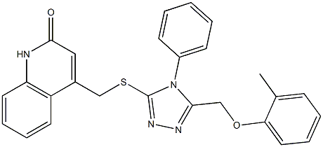 4-[({5-[(2-methylphenoxy)methyl]-4-phenyl-4H-1,2,4-triazol-3-yl}sulfanyl)methyl]-2(1H)-quinolinone Struktur