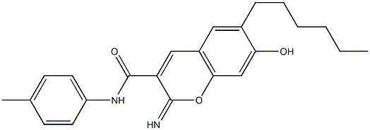 6-hexyl-7-hydroxy-2-imino-N-(4-methylphenyl)-2H-chromene-3-carboxamide Struktur