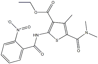 ethyl 5-[(dimethylamino)carbonyl]-2-({2-nitrobenzoyl}amino)-4-methyl-3-thiophenecarboxylate Struktur