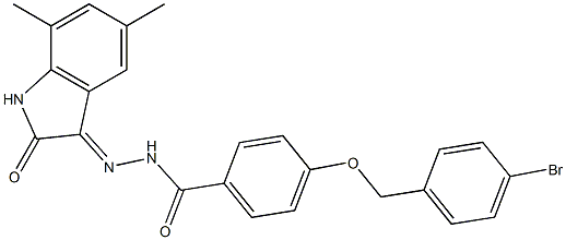 4-[(4-bromobenzyl)oxy]-N'-(5,7-dimethyl-2-oxo-1,2-dihydro-3H-indol-3-ylidene)benzohydrazide Struktur