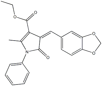 ethyl 4-(1,3-benzodioxol-5-ylmethylene)-2-methyl-5-oxo-1-phenyl-4,5-dihydro-1H-pyrrole-3-carboxylate Struktur