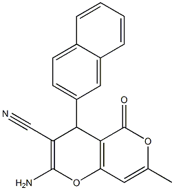 2-amino-7-methyl-4-(2-naphthyl)-5-oxo-4H,5H-pyrano[4,3-b]pyran-3-carbonitrile Struktur