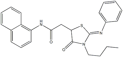 2-[3-butyl-4-oxo-2-(phenylimino)-1,3-thiazolidin-5-yl]-N-(1-naphthyl)acetamide Struktur