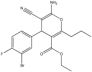 ethyl 6-amino-4-(3-bromo-4-fluorophenyl)-5-cyano-2-propyl-4H-pyran-3-carboxylate Struktur