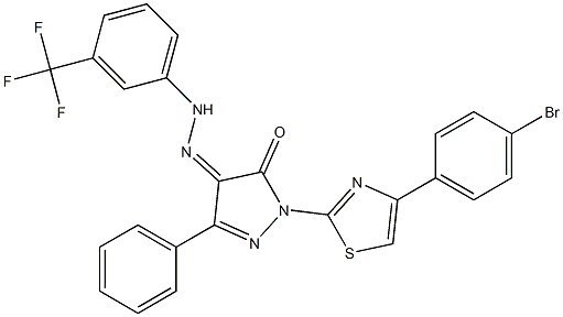 1-[4-(4-bromophenyl)-1,3-thiazol-2-yl]-3-phenyl-1H-pyrazole-4,5-dione 4-{N-[3-(trifluoromethyl)phenyl]hydrazone} Structure