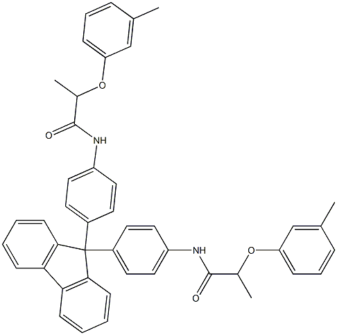 2-(3-methylphenoxy)-N-{4-[9-(4-{[2-(3-methylphenoxy)propanoyl]amino}phenyl)-9H-fluoren-9-yl]phenyl}propanamide Struktur