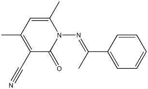 4,6-dimethyl-2-oxo-1-{[(E)-1-phenylethylidene]amino}-1,2-dihydro-3-pyridinecarbonitrile Struktur