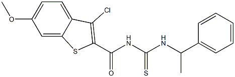 N-[(3-chloro-6-methoxy-1-benzothiophen-2-yl)carbonyl]-N'-(1-phenylethyl)thiourea Struktur