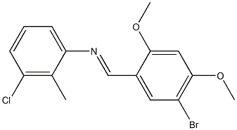 N-[(E)-(5-bromo-2,4-dimethoxyphenyl)methylidene]-N-(3-chloro-2-methylphenyl)amine Struktur