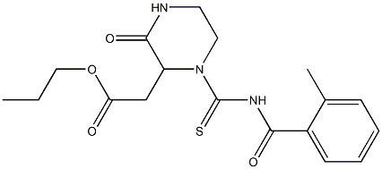 propyl 2-(1-{[(2-methylbenzoyl)amino]carbothioyl}-3-oxo-2-piperazinyl)acetate Struktur