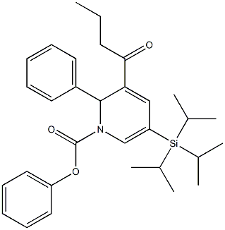 3-Butyryl-1,2-dihydro-5-(triisopropylsilyl)-2-phenylpyridine-1-carboxylic acid phenyl ester Struktur