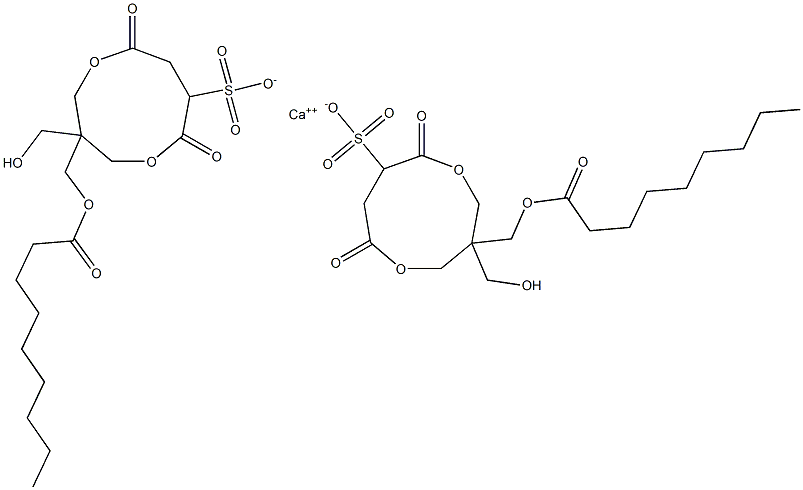 Bis[1-(nonanoyloxymethyl)-1-(hydroxymethyl)-4,7-dioxo-3,8-dioxacyclononane-6-sulfonic acid]calcium salt Struktur