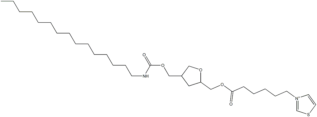 3-[6-[[Tetrahydro-4-pentadecylaminocarbonyloxymethylfuran]-2-ylmethoxy]-6-oxohexyl]thiazolium Struktur