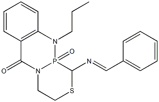 [9-Propyl-1-(benzylideneamino)-1,2,3,4,4a,9a-hexahydro-2-thia-4a,9-diaza-9a-phosphaanthracen-10(9H)-one]9a-oxide Struktur