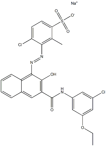 4-Chloro-2-methyl-3-[[3-[[(3-chloro-5-ethoxyphenyl)amino]carbonyl]-2-hydroxy-1-naphtyl]azo]benzenesulfonic acid sodium salt Struktur