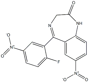 1,3-Dihydro-7-nitro-5-(2-fluoro-5-nitrophenyl)-2H-1,4-benzodiazepin-2-one Struktur