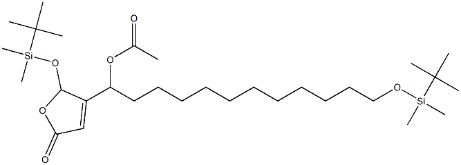 Acetic acid 1-[[2,5-dihydro-5-oxo-2-(tert-butyldimethylsiloxy)furan]-3-yl]-12-(tert-butyldimethylsiloxy)dodecyl ester Struktur