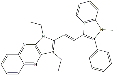 1,3-Diethyl-2-[2-(1-methyl-2-phenyl-1H-indol-3-yl)ethenyl]-1H-imidazo[4,5-b]quinoxalin-3-ium Struktur