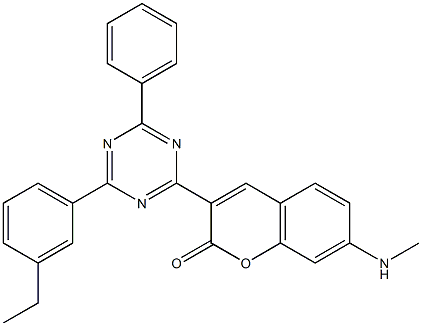 3-[6-Phenyl-4-(3-ethylphenyl)-1,3,5-triazin-2-yl]-7-(methylamino)coumarin Struktur