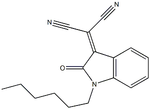 2-[(1-Hexyl-2-oxo-2,3-dihydro-1H-indol)-3-ylidene]malononitrile Struktur