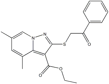 2-[[(Phenylcarbonyl)methyl]thio]-4,6-dimethylpyrazolo[1,5-a]pyridine-3-carboxylic acid ethyl ester Struktur