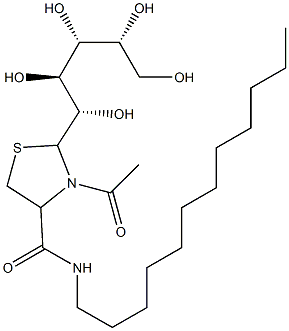 2-[(1S,2S,3R,4R)-1,2,3,4,5-Pentahydroxypentyl]-3-acetyl-4-(dodecylcarbamoyl)thiazolidine Struktur