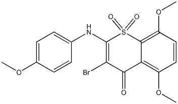 3-Bromo-5,8-dimethoxy-2-(4-methoxyphenylamino)-4-oxo-4H-1-benzothiopyran 1,1-dioxide Struktur