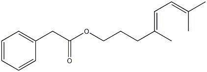 Phenylacetic acid 4,7-dimethyl-4,6-octadienyl ester Struktur