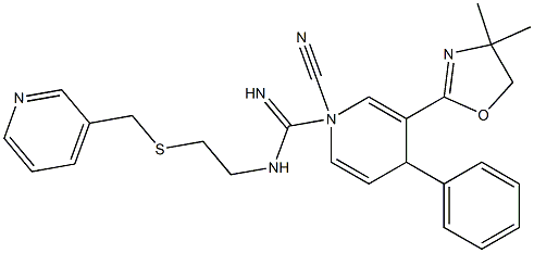 N1-[2-[(3-Pyridylmethyl)thio]ethyl]-N2-cyano-4-phenyl-3-(4,4-dimethyl-2-oxazolin-2-yl)-1,4-dihydropyridine-1-carboxamidine Struktur