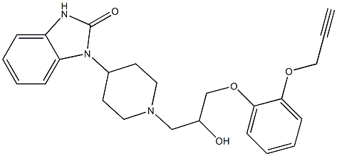 1-[1-[3-(2-Propargyloxyphenoxy)-2-hydroxypropyl]-4-piperidyl]-1H-benzimidazol-2(3H)-one Struktur