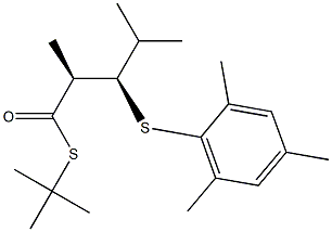 (1S,2R)-2-(2,4,6-Trimethylphenylthio)-1,3-dimethylbutane-1-thiocarboxylic acid S-tert-butyl ester Struktur