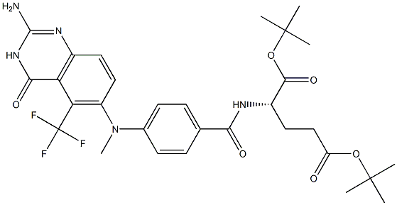 N-[4-[[(2-Amino-4-oxo-5-trifluoromethyl-3,4-dihydroquinazolin)-6-yl]methylamino]benzoyl]-L-glutamic acid ditert-butyl ester Struktur