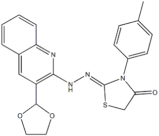 2-[2-[3-(1,3-Dioxolane-2-yl)quinoline-2-yl]hydrazono]-3-(4-methylphenyl)thiazolidine-4-one Struktur