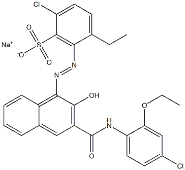 2-Chloro-5-ethyl-6-[[3-[[(4-chloro-2-ethoxyphenyl)amino]carbonyl]-2-hydroxy-1-naphtyl]azo]benzenesulfonic acid sodium salt Struktur