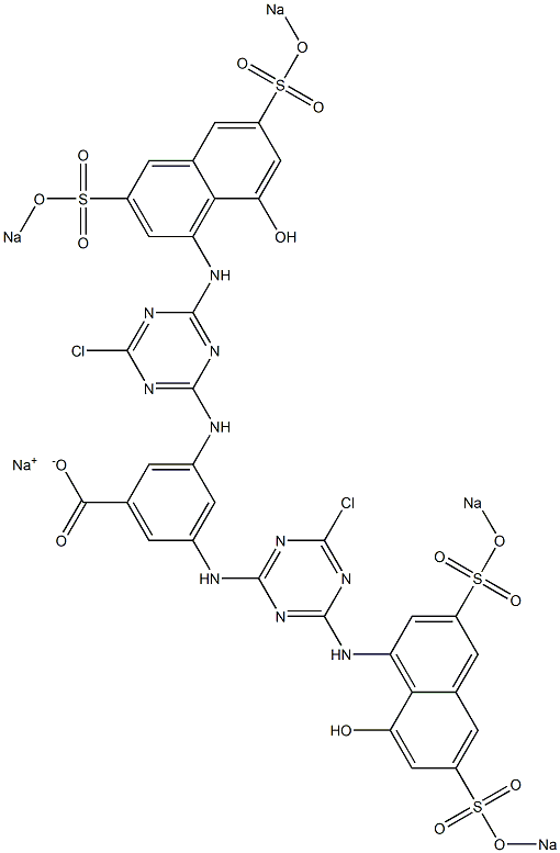 3,5-Bis[4-chloro-6-[8-hydroxy-3,6-bis(sodiosulfo)-1-naphtylamino]-1,3,5-triazin-2-ylamino]benzoic acid sodium salt Struktur