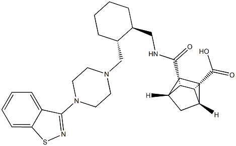 (1R,2R,3S,4S)-3-((((1R,2R)-2-((4-(benzo[d]isothiazol-3-yl)piperazin-1-yl)methyl)cyclohexyl)methyl)carbamoyl)bicyclo[2.2.1]heptane-2- carboxylicacid Struktur