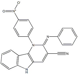 1-(4-nitrophenyl)-2-phenylimino-2,5-dihydro-1H-pyrido[3,2-b]indole-3-carbonitrile Struktur