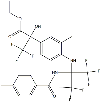 ethyl 3,3,3-trifluoro-2-hydroxy-2-(3-methyl-4-{[2,2,2-trifluoro-1-[(4-methylbenzoyl)amino]-1-(trifluoromethyl)ethyl]amino}phenyl)propanoate Struktur