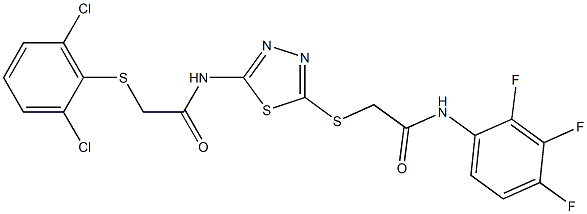 N1-(5-{[2-oxo-2-(2,3,4-trifluoroanilino)ethyl]thio}-1,3,4-thiadiazol-2-yl)-2-[(2,6-dichlorophenyl)thio]acetamide Struktur