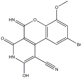 9-bromo-2-hydroxy-5-imino-7-methoxy-4-oxo-3,5-dihydro-4H-chromeno[3,4-c]pyr idine-1-carbonitrile Struktur