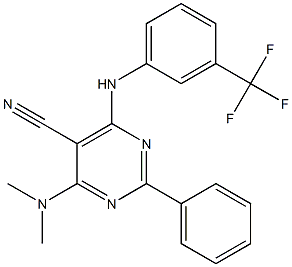 4-(dimethylamino)-2-phenyl-6-[3-(trifluoromethyl)anilino]pyrimidine-5-carbonitrile Struktur