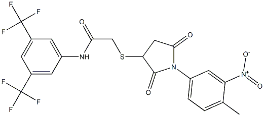 N1-[3,5-di(trifluoromethyl)phenyl]-2-{[1-(4-methyl-3-nitrophenyl)-2,5-dioxotetrahydro-1H-pyrrol-3-yl]thio}acetamide Struktur