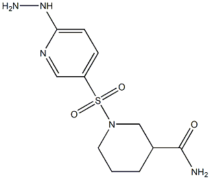 1-[(6-hydrazinylpyridine-3-)sulfonyl]piperidine-3-carboxamide Struktur